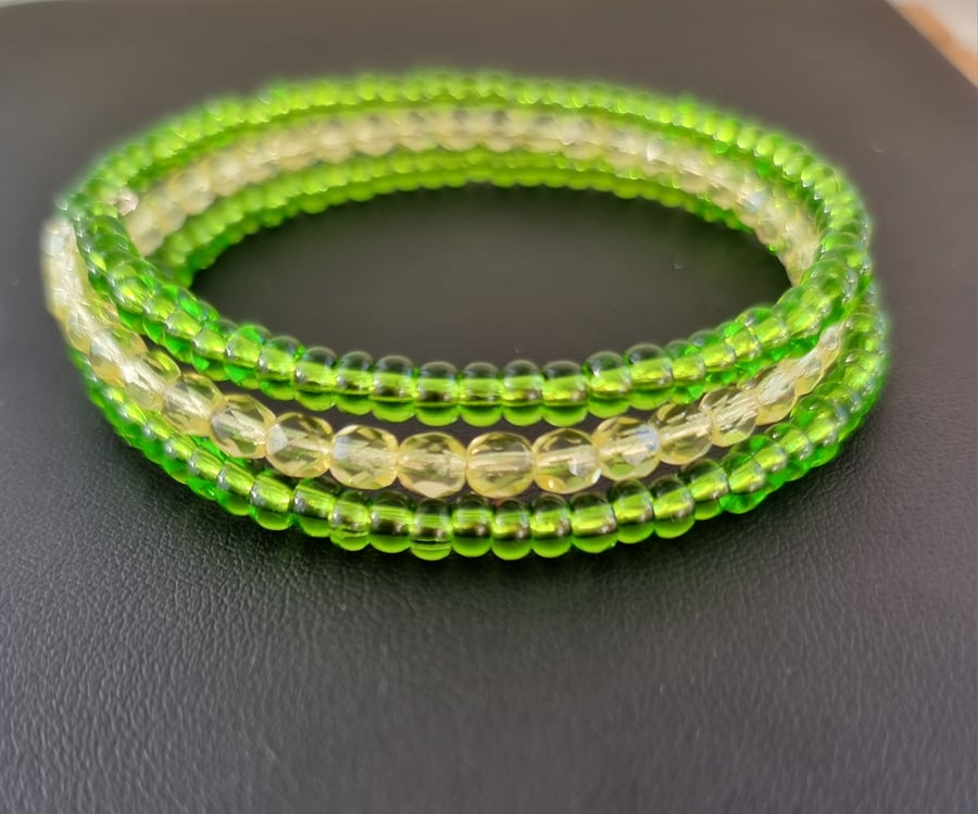 Green and yellow memory wire bracelet 