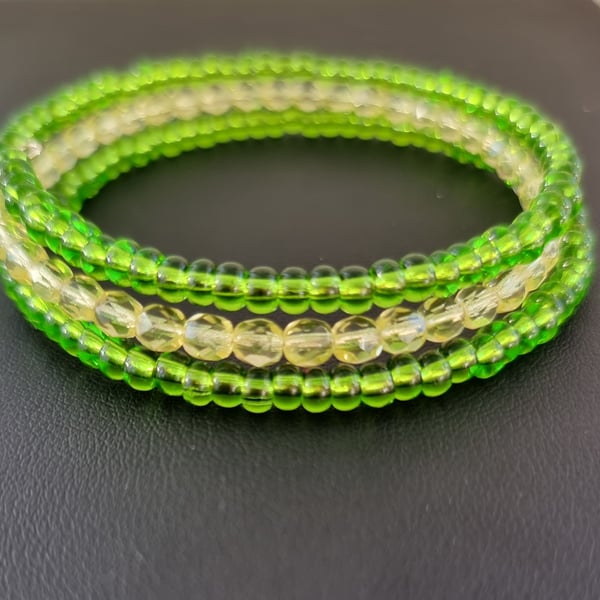 Green and yellow memory wire bracelet 