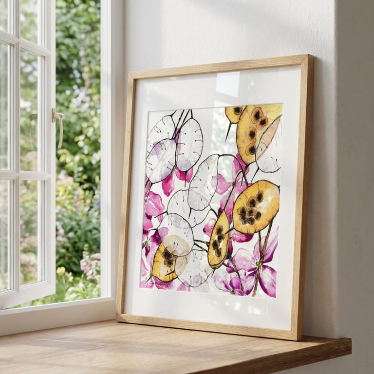 Honesty Plant Watercolour Print - from Original Art - Unframed - Square - Gifts