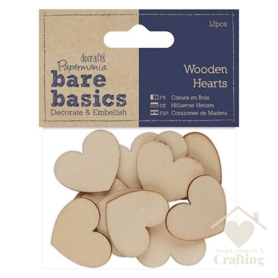 Papermania Bare Basics Wooden Hearts 12 Pack