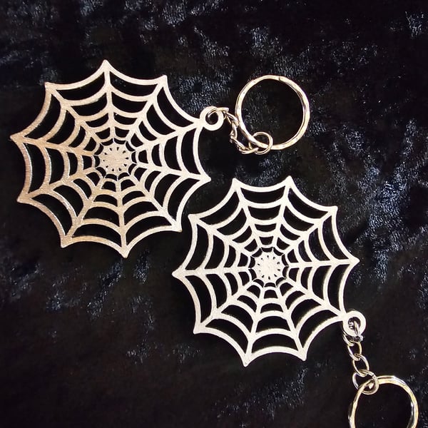 Spiderweb wooden handmade keyring Halloween