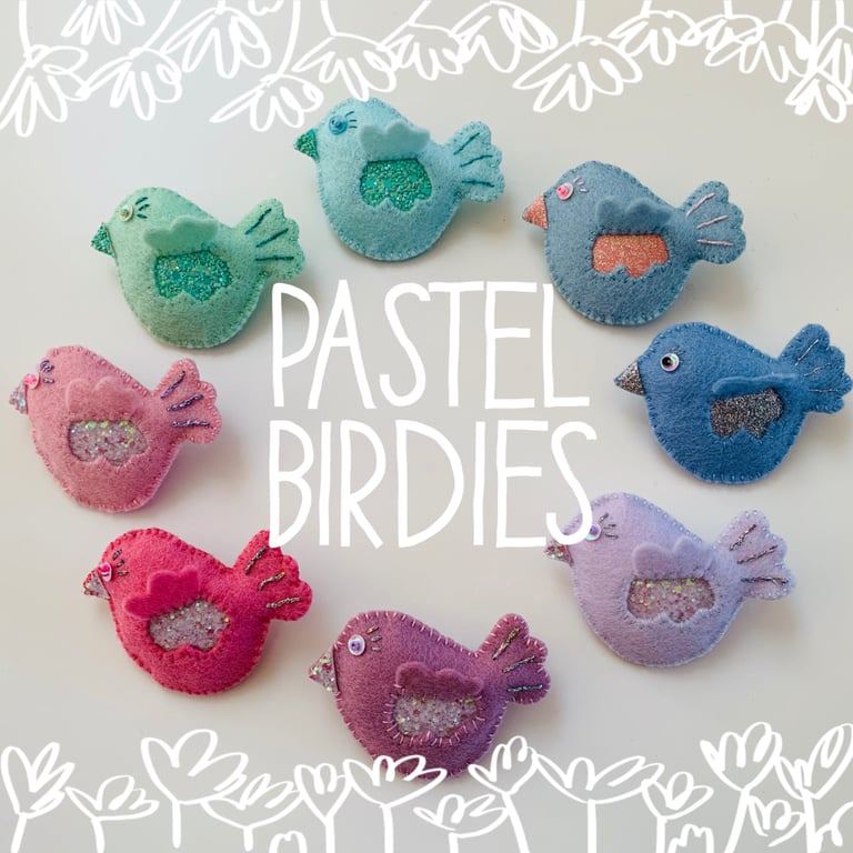 Pastel Birdie Felt Brooch 