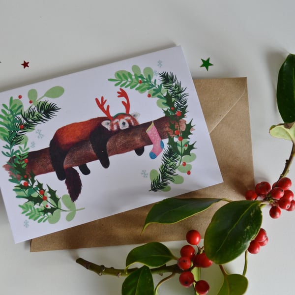 Ruby the Red Panda Christmas Card - Recycled & Eco Friendly Greetings Card