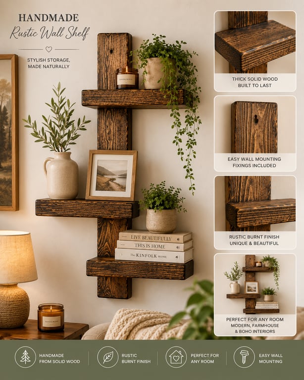 Handmade Rustic Wall Mounted Display Shelf 