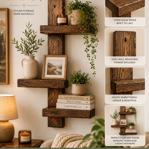 Handmade Rustic Wall Mounted Display Shelf 