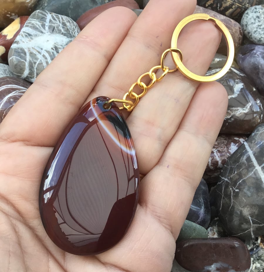 Carnelian Tones!  Lovely Agate Gemstone Keyring or Handbag Charm!