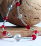 Ruby Red Glass Bead and Grey Seed Bead Necklace - Image 4