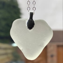 Heart shaped seaglass pendant on Sterling silver