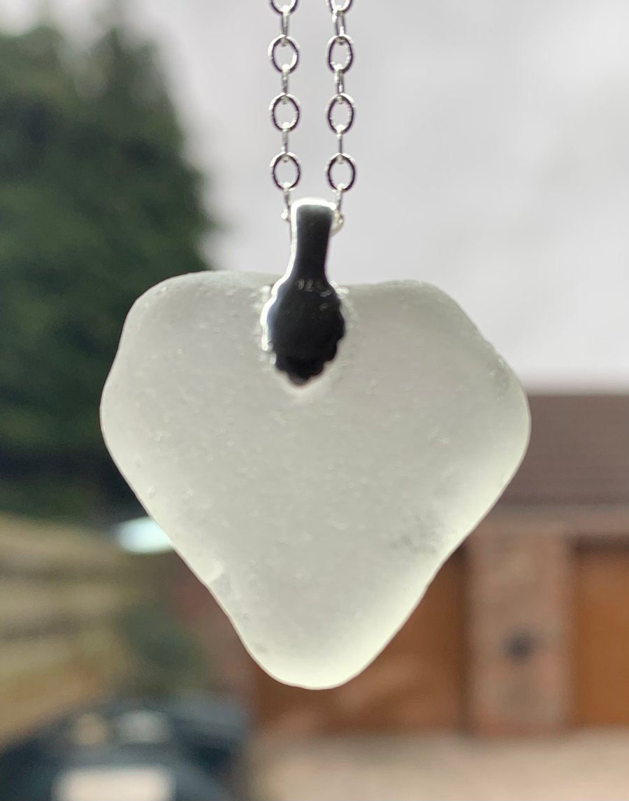 Heart shaped seaglass pendant on Sterling silver