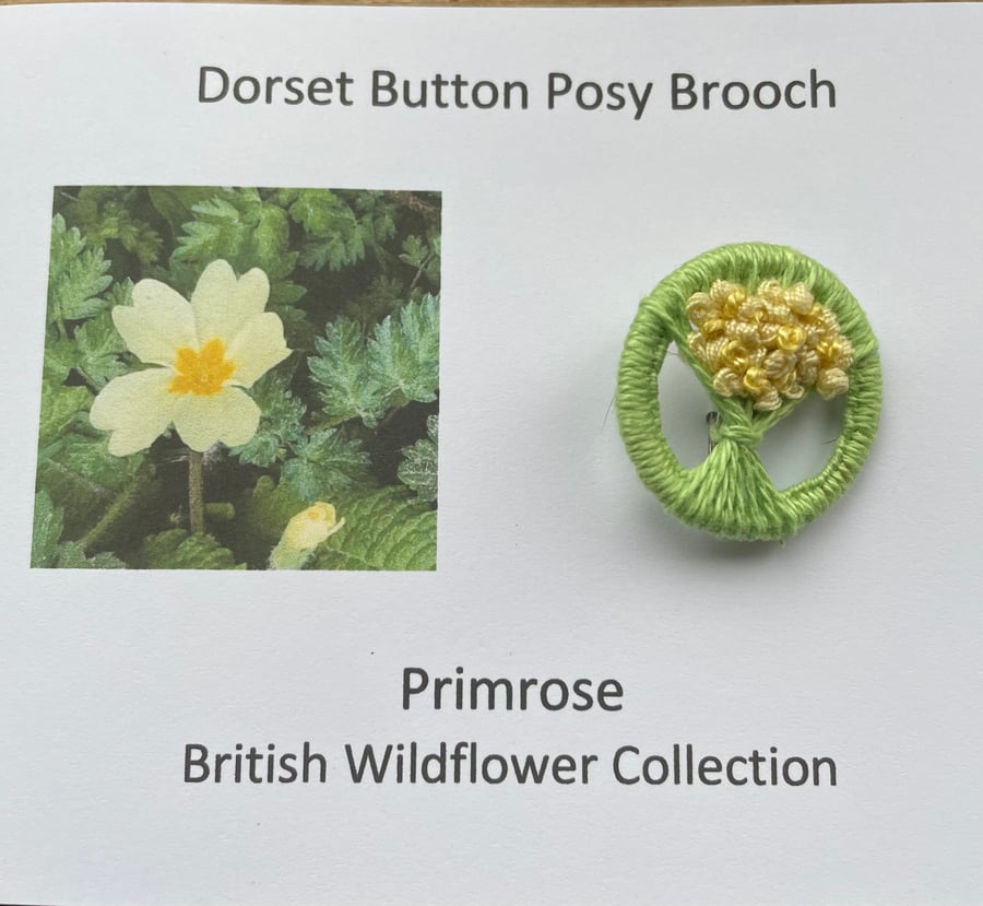 Dorset Button Posy Brooch, Primrose 
