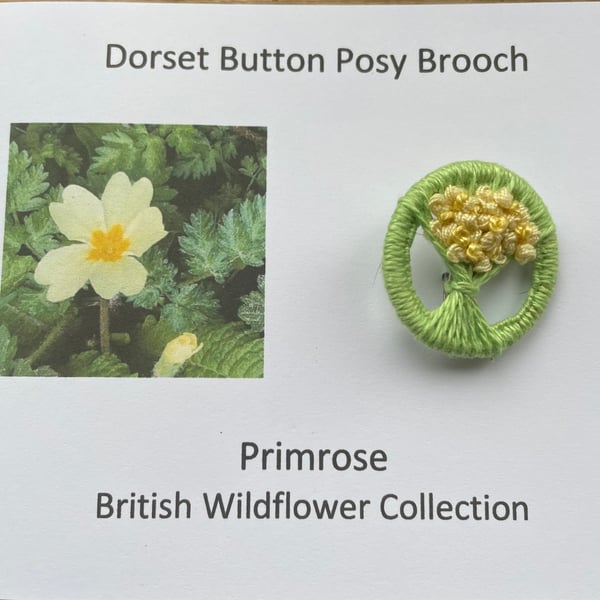 Dorset Button Posy Brooch, Primrose 