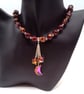 Maroon Glass Bead & Silver Plated Spacer Jewellery with Vitrail Moon and Stars - Image 6