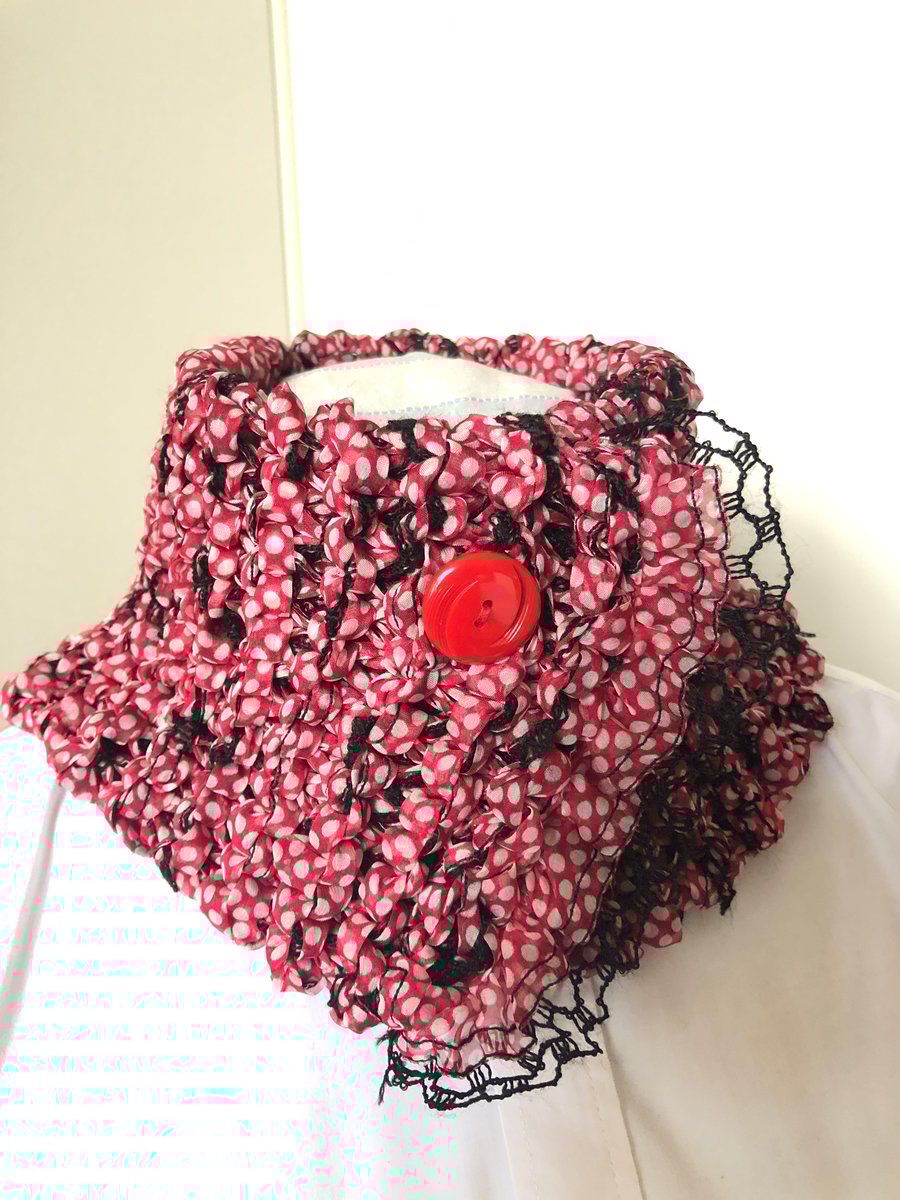 Crochet Scarf Neck Warmer Red White Black Vintage Inspired