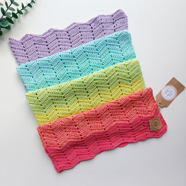 Crochet Cotton Rainbow Baby Blanket. A Perfect Easter Summer Baby Gift!