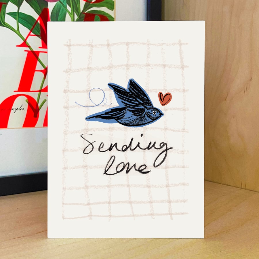 Lovebird Sending Love Card - Thinking of you Sympathy Card, Just Because Card