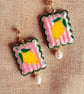 Lemon Sorbet Pink and Green Scallop Tile earrings