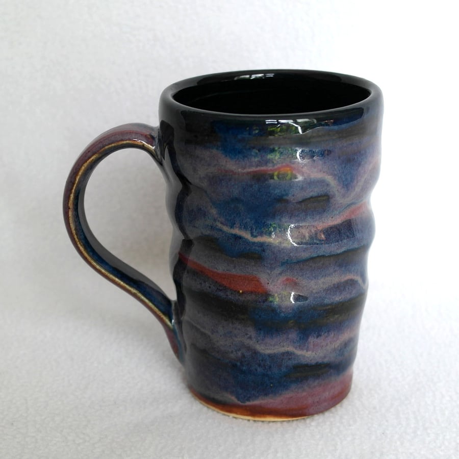 18-400 Ridged mug with drippy glaze - CLEARANCE PRICE