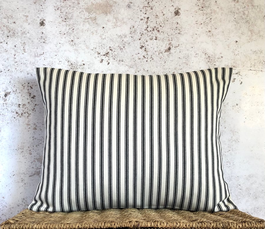 Black and Cream Ticking, Lumbar Cushion Cover, 17” x 13”