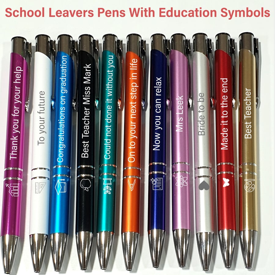 Personalised Engraved Teacher End Of Year Gift Ballpoint Pens With Symbols  
