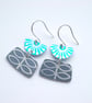 Turquoise and grey retro flower earrings  - Image 3