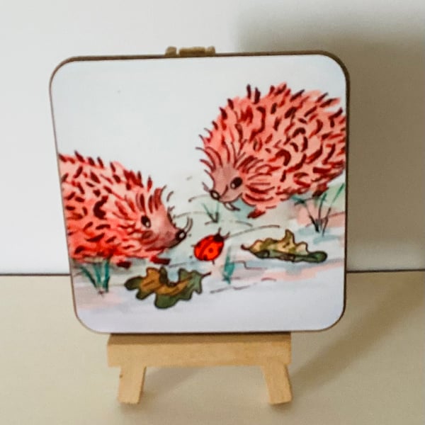  Drink coaster, Hedgehog wooden coaster, Home decoration,