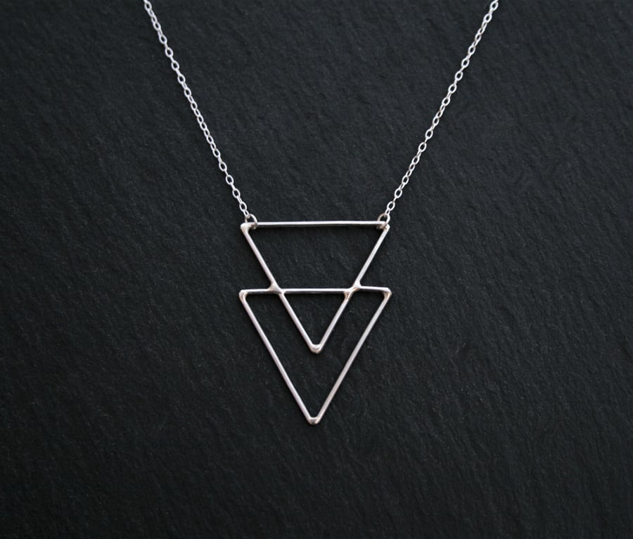 Silver Triangle Necklace, Geometric Sterling Silver Wire Pendant