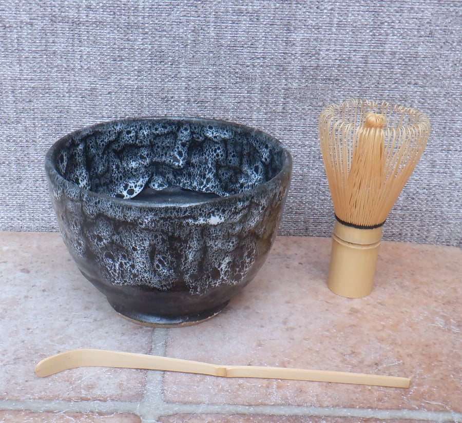 Matcha chawan green tea bowl hand thrown in stoneware pottery ceramic handmade