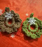 Set of Two Handmade Mini Crochet Christmas Wreaths – Sage Green & Beige