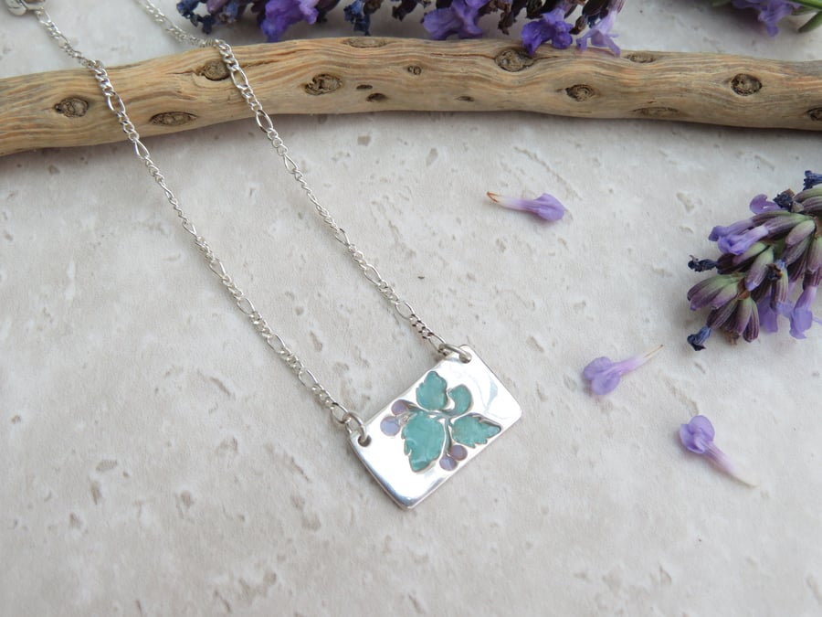 Vine and Fruit Purple and Green Fine Silver Necklace 