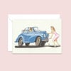 Classic Morris Minor Car Card - Hand Drawn Comic Art with a Nostalgic Feel