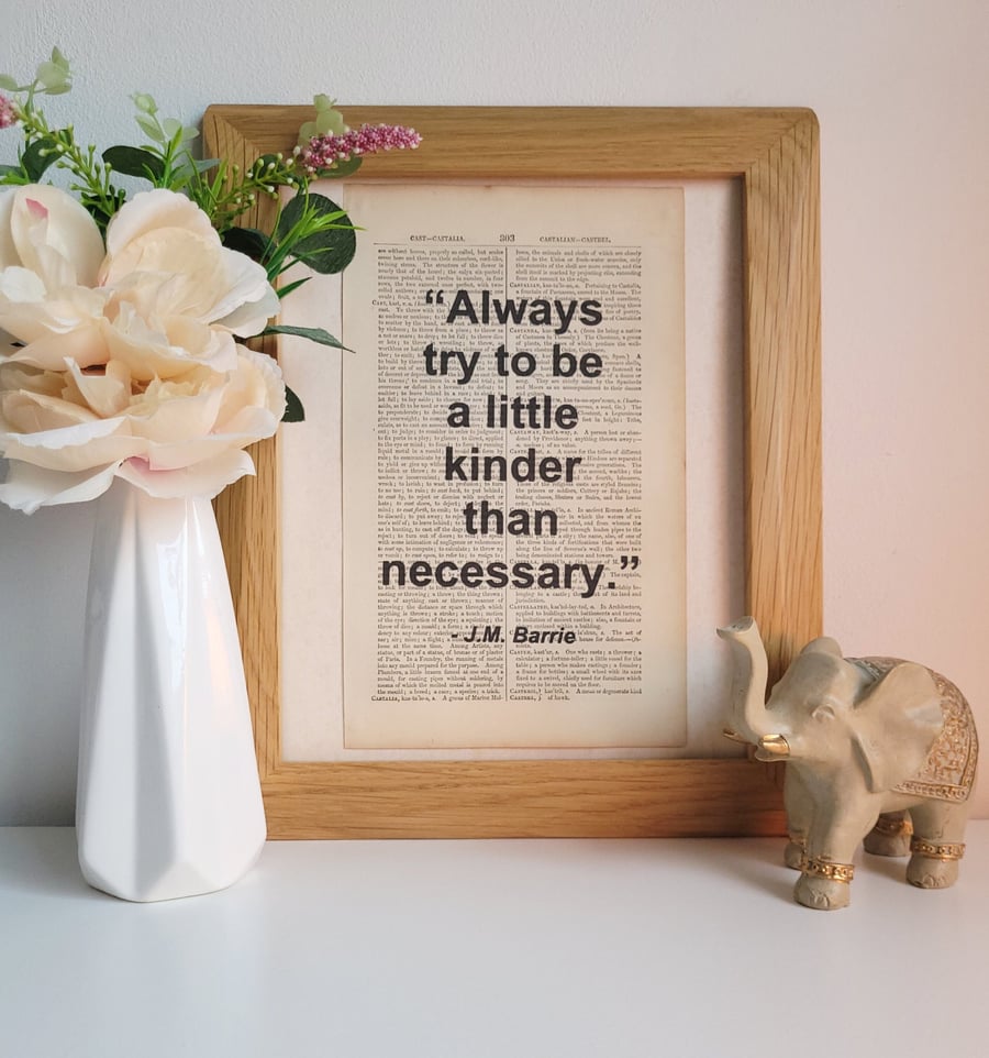 Unframed 1800s Dictionary Page Quote Print- JM Barrie "Kindness"- Print Only
