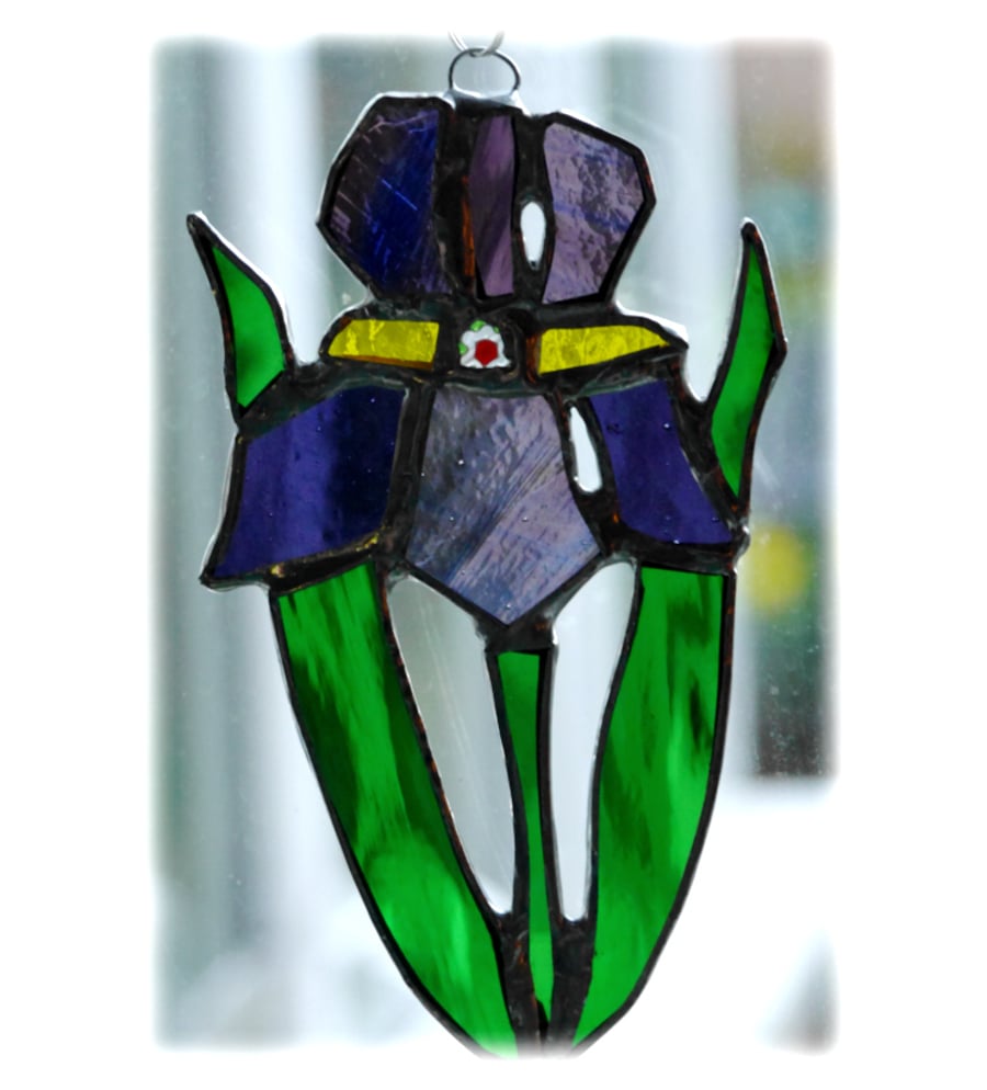 Iris Suncatcher Stained Glass Purple Flower 019