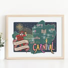 Somerset Carnival Map Illustration Print A4 Unframed 