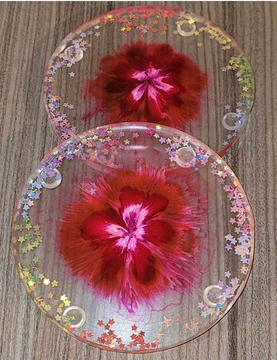 Pink resin coasters 
