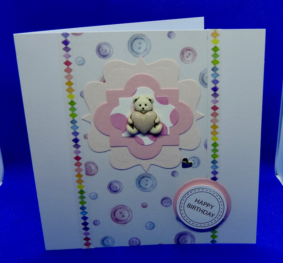 Pink bear birthday card