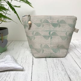 Hand Printed Linen Wash Bag, Toiletry Bag, Accessory Bag