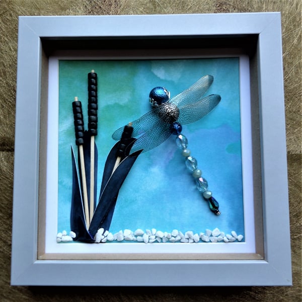 Azure Hawker Beaded Dragonfly Box Frame