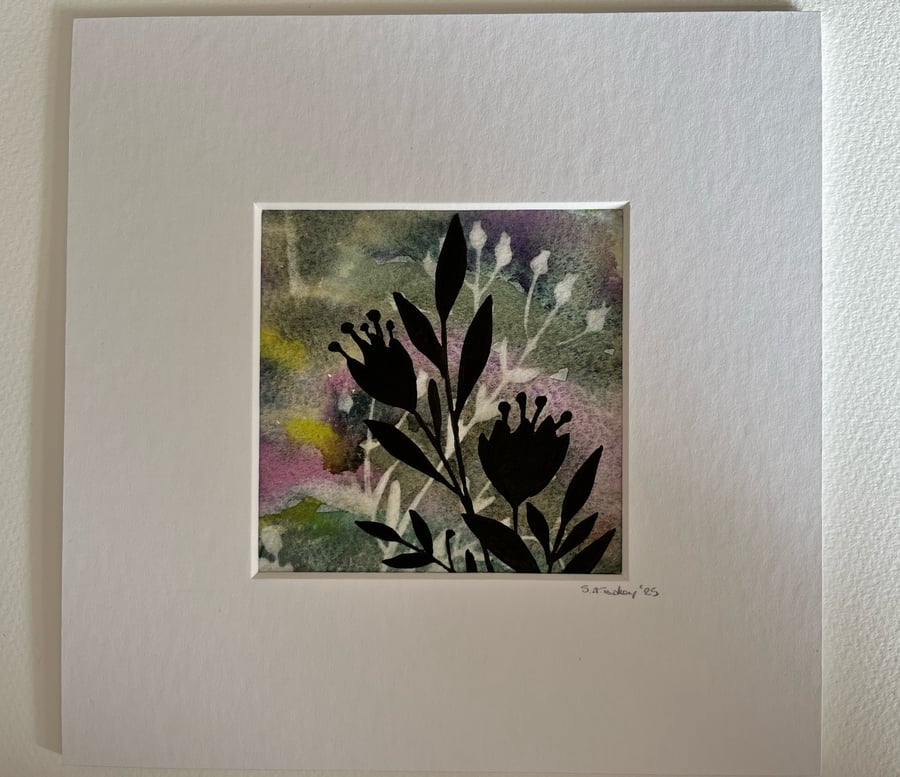 Woodland flora mixed media watercolour