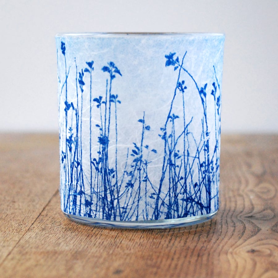 Delicate Meadow Cyanotype candle holder 