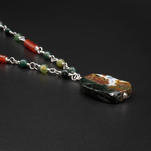 Agate, Carnelian sterling silver gemstone link necklace Taurus, Gemini jewelry