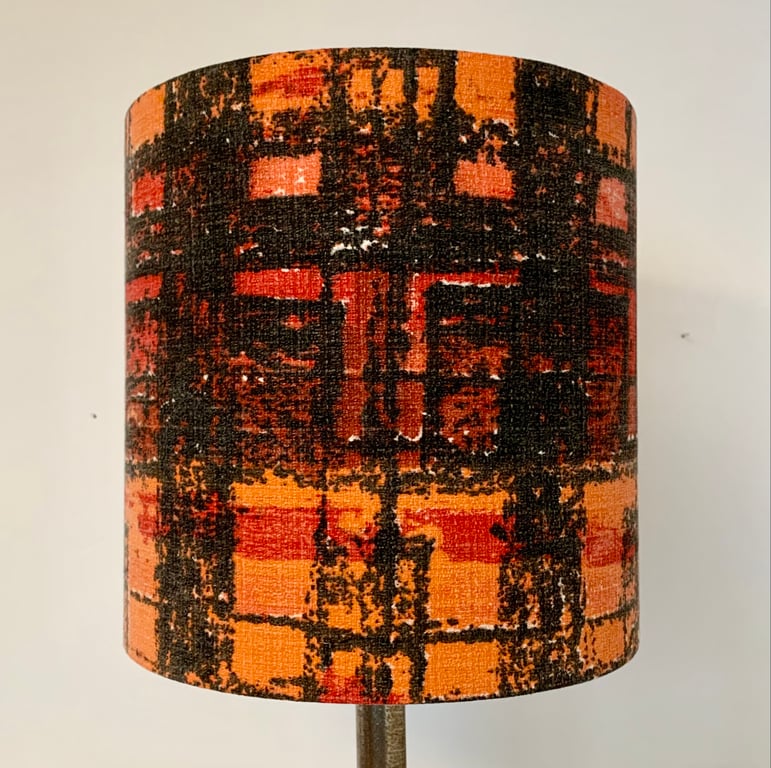 Abstract Mid Century Red Orange Black 50s 60s Barkcloth VIntage fabric Lampshade