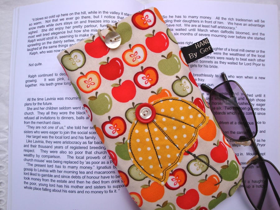 Cotton Glasses Case - sunglasses - reading - apples - appliqued umbrella .