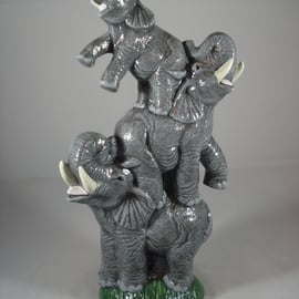 Ceramic Hand Painted Novelty Grey Elephants Animals Figurine Ornament Decoration