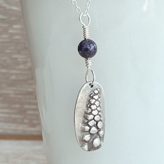Silver Grape Hyacinth pendant with lapis lazuli stone, on silver chain