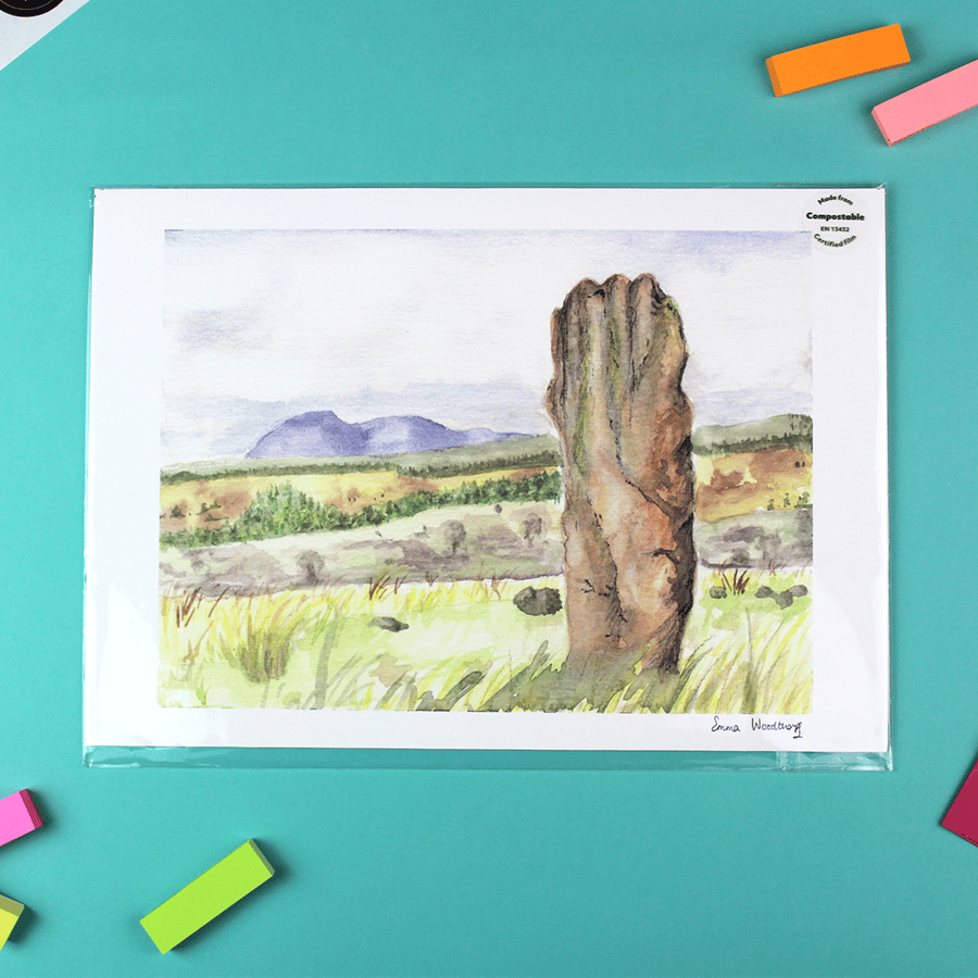 Machrie Moor, Arran Standing Stone, Unframed Giclee Reproduction, A4