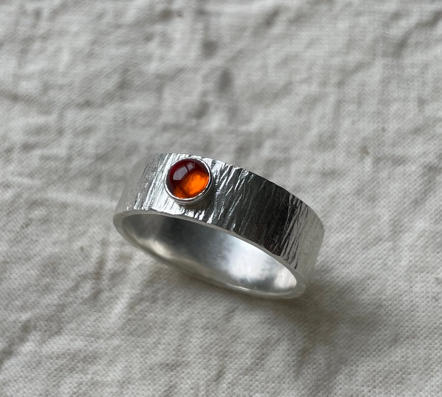 Amber Bark Ring - Amber & Recycled Sterling Silver