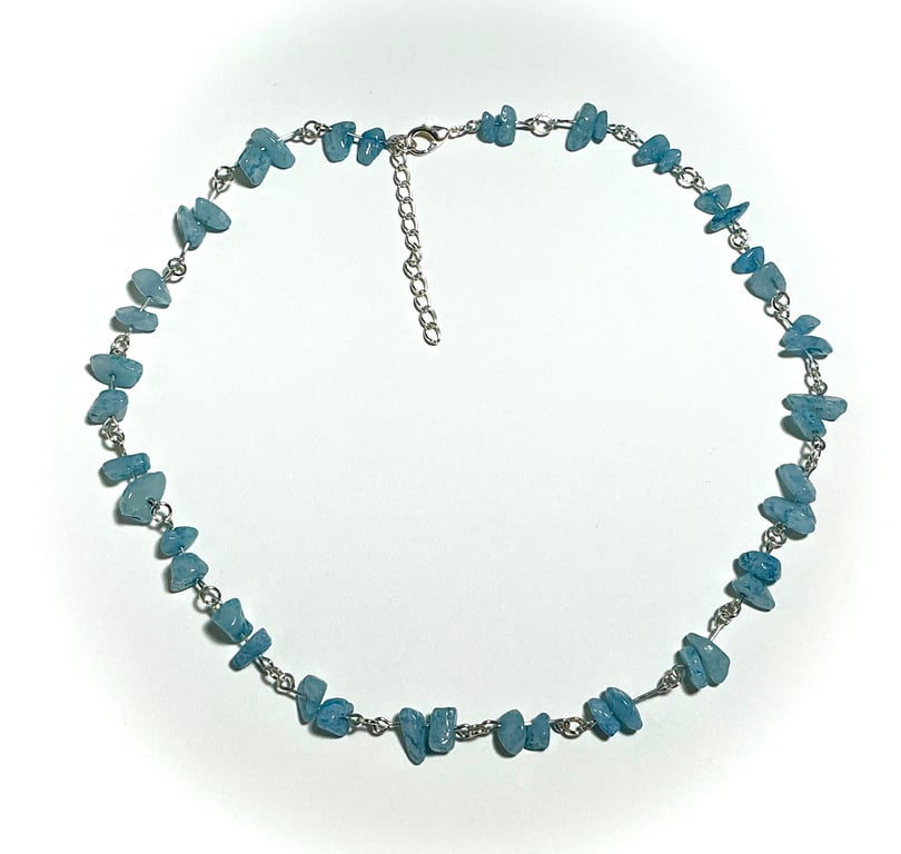 Aquamarine Chip Link Necklace