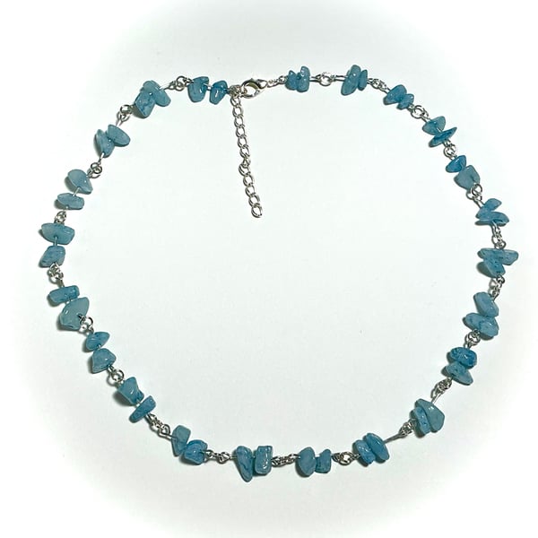 Aquamarine Chip Link Necklace