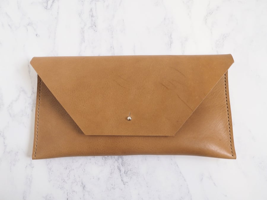 Brown Leather Clutch Bag, Envelope Shape Clutch, Wedding Party Bag