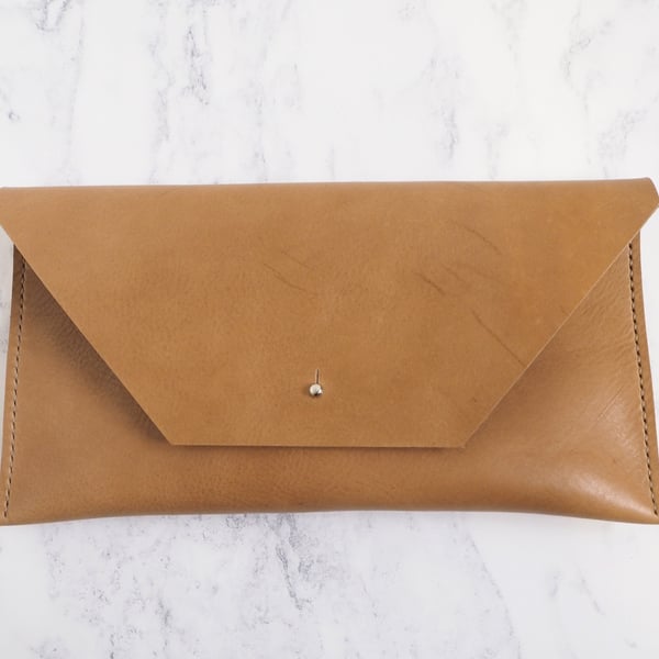 Brown Leather Clutch Bag, Envelope Shape Clutch, Wedding Party Bag